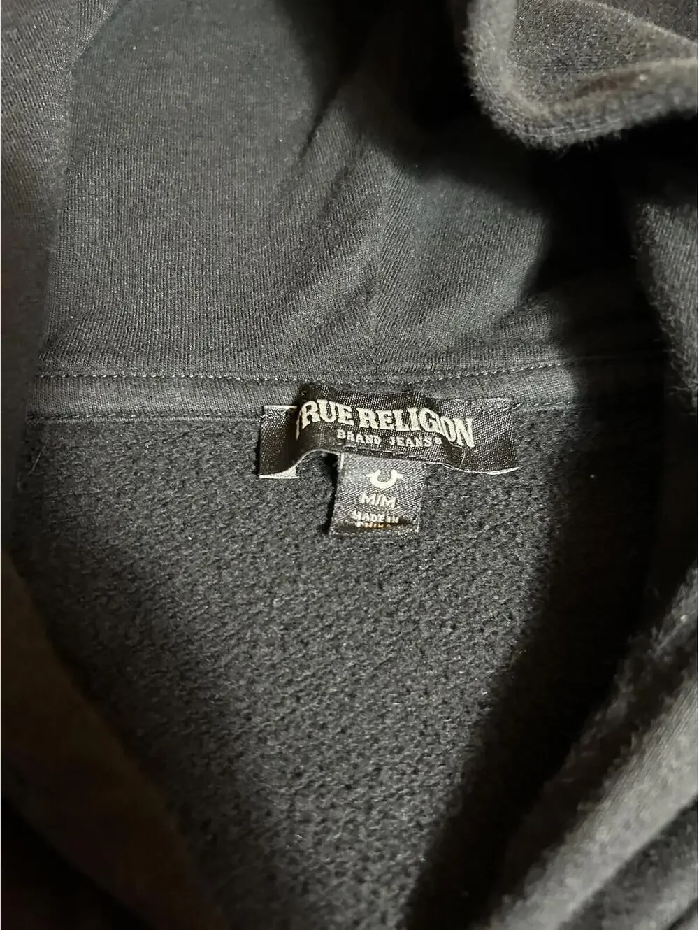 True Religion Black Full Zip Hoodie with World Tour Back Graphic Size M